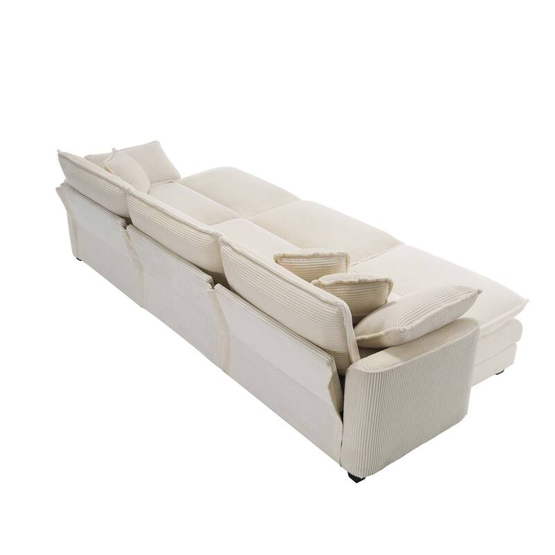Oversized Corduroy Cloud Upholstered Modular Sleeper Sofa with 3 Removable Ottoman and 5 Pillows