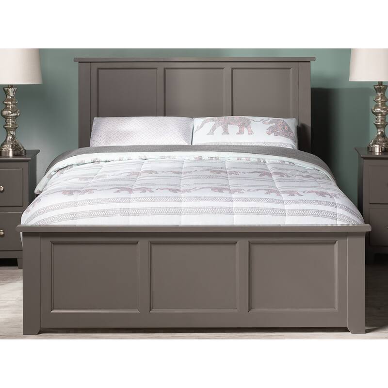King Size Platform Bed with Footboard & Charger - Low Profile Solid Wood Bed Frame - Grey Finish