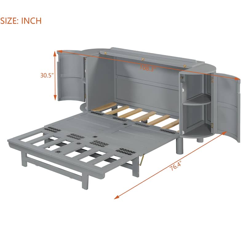 Queen Size Murphy Bed with Hidden Storage, Side Cabinets, and Woven Drawer Design, Space-Saving Foldable Bed