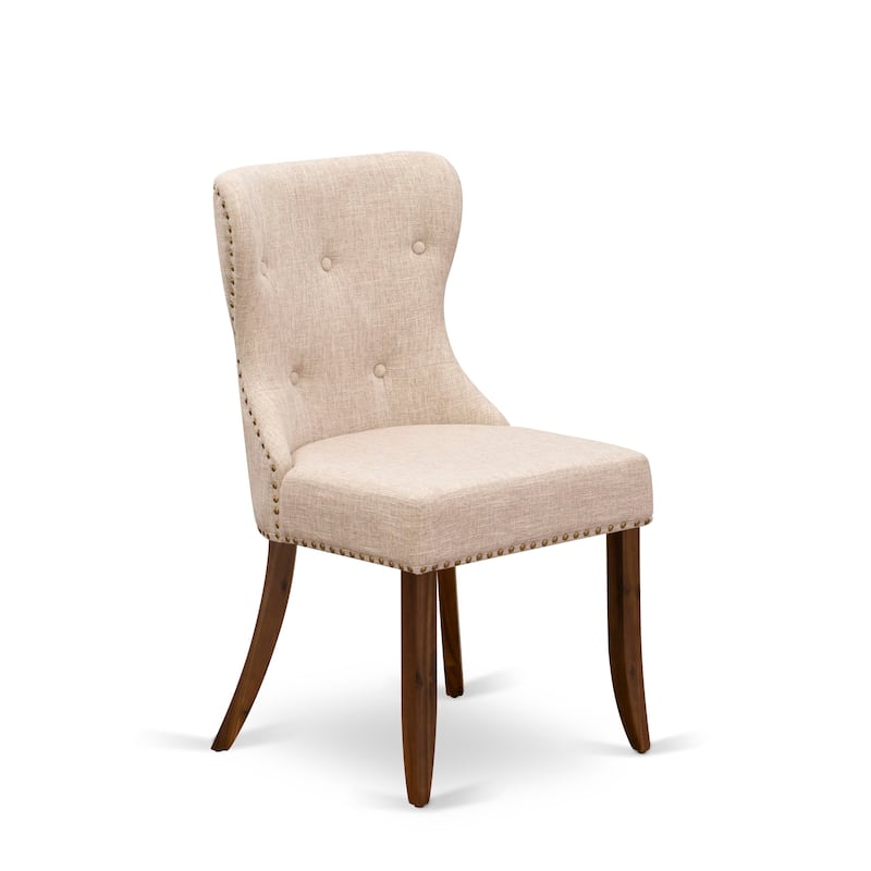 East West Furniture Dining Table Set- a Rectangle Dinner Table and Light Tan Linen Fabric Chairs, (Pieces Option)