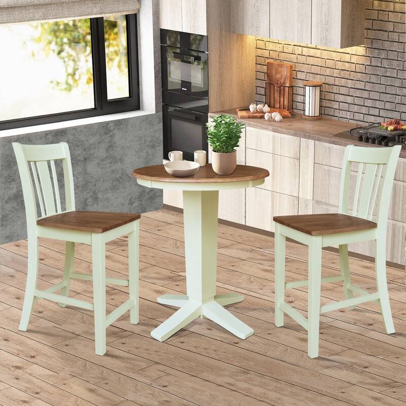 30 in Solid Wood Round Top Counter Height Dining Table with 2 Stools
