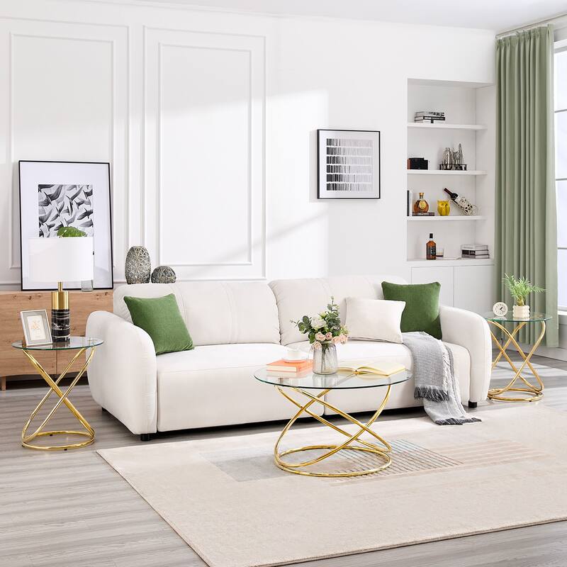Tempered Glass Top Round Coffee Table with Metal Base - 31.5"Dia Top x 17.7"H x 23.6"Dia Base