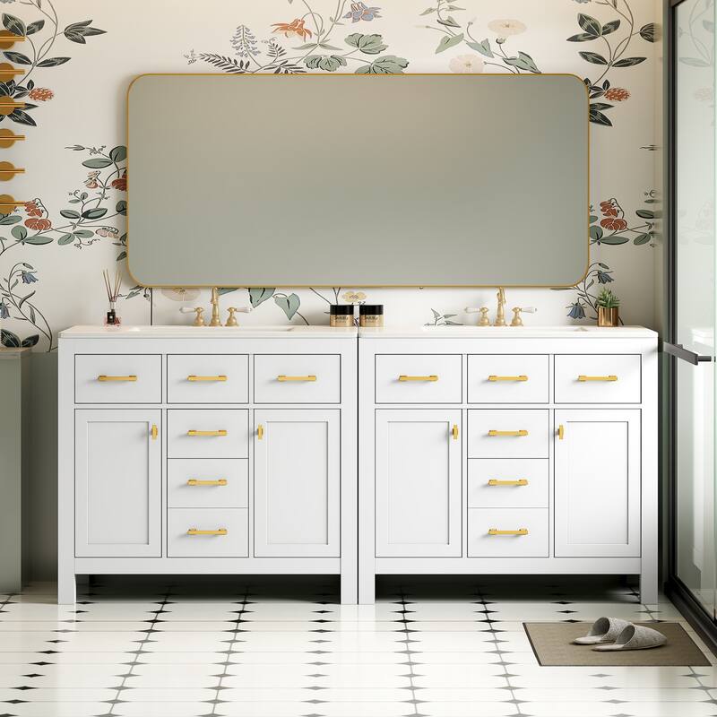 72'' Freestanding Bathroom Vanity Set with White Integrated Ceramic Sink - 72'' x 18.3'' x 34.02'' - Painted - 72'' x 18.3'' x 34.02'' - White