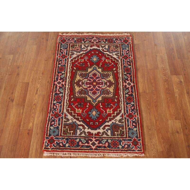 Traditional Red Heriz Serapi Foyer Area Rug Hand-knotted Wool Carpet - 2'0"x 3'0"
