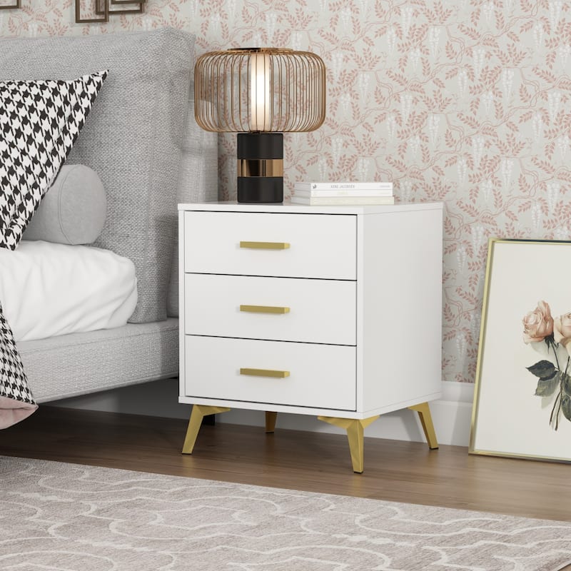 23.6'' Tall 3 - Drawer Nightstand End Table Beside Table Spray Paint - White