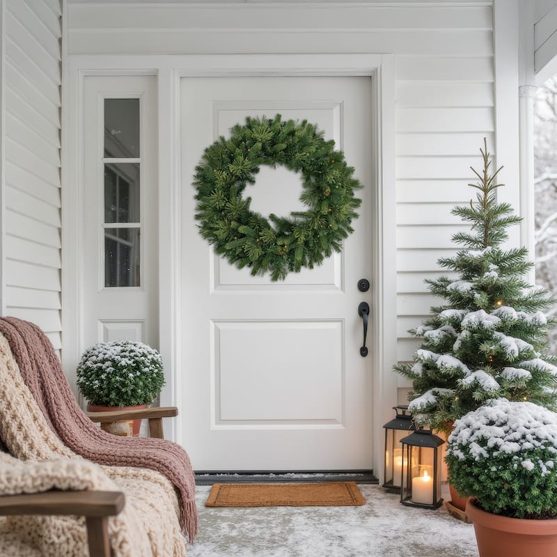 Pre-Lit Battery Operated Mossy Cashmere Pine Artificial Christmas Wreath - 32" - Clear Led Lights