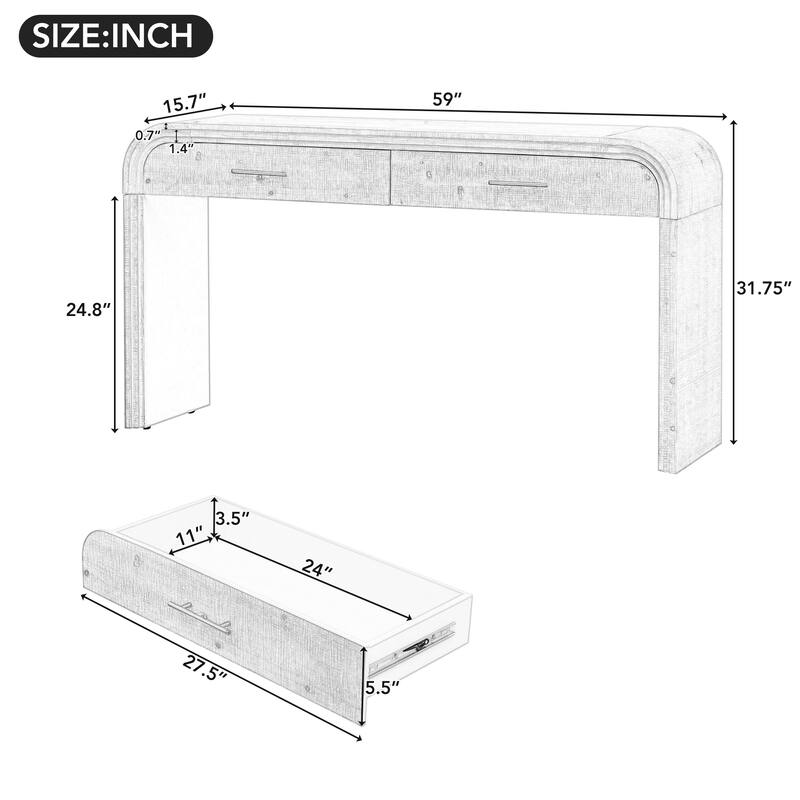 Curved Console Table, Versatile Entryway Table with Two Top Drawers for Entrance & Dinning Room & Living Room & Hallway