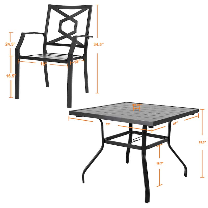 Outdoor Iron Dining Set of 5, Powder Coating, Black