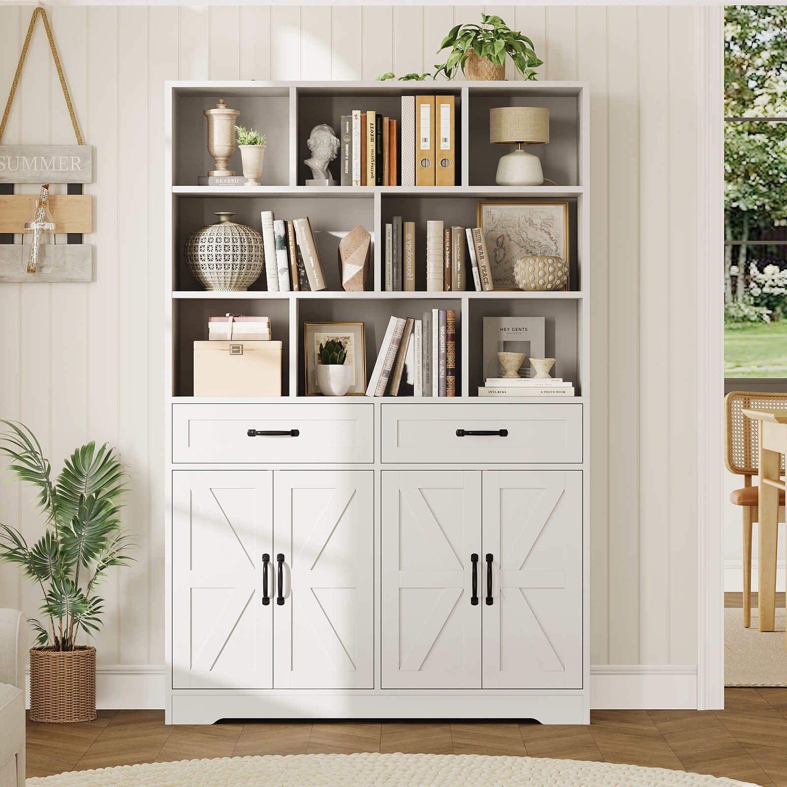 71in Bookcase, 6-Tier Large Wooden Kids Bookshelf with 2 Drawers, 4 Doors