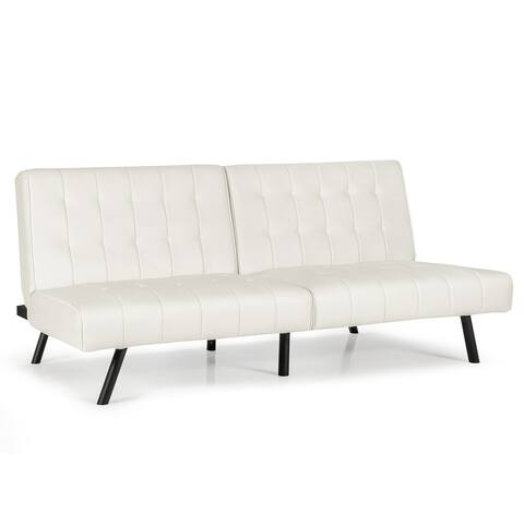 Costway Futon Sofa BedPU Leather Convertible Folding Couch Sleeper - 70'' x 33.5'' x 32.5''