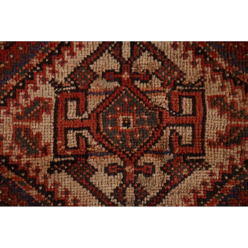 Tribal Orange Qashqai Persian Vintage Rug Hand-Knotted Wool Carpet - 5'4"x 8'0"