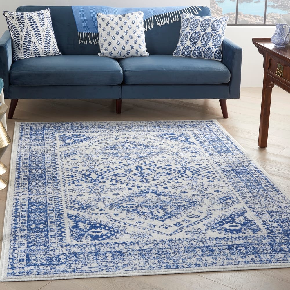 Nourison Whimsicle Boho Floral Geometric Ivory Navy Area Rug