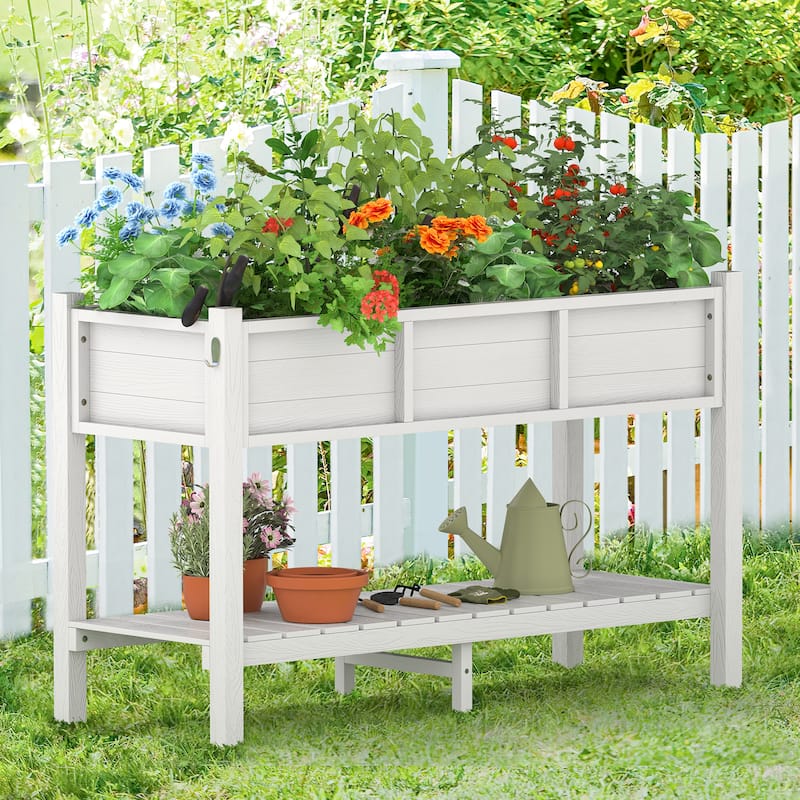 Plastic Raised Garden Bed with Legs Elevated Planter Box for Backyard, Patio, or Balcony - 46.5"L x 17.7"W x 28.7"H