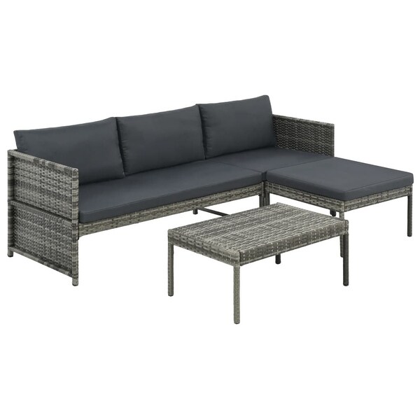 vidaXL 3 Piece Garden Lounge Set with Cushions Poly Rattan Gray - 5' 11" x 1' 11" x 1' 11"