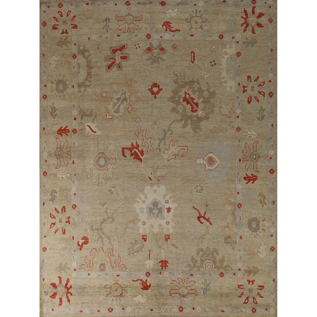 Hand Knotted Oriental 100% Wool Carpet Transitional All-Over Beige & Ivories Oushak Area Rug - 9' 9'' X 8' 4''