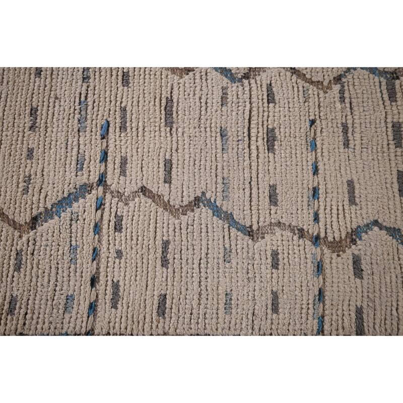 Ivory Striped Moroccan Oriental Area Rug Hand-Knotted Wool Carpet - 6'0"x 9'10"