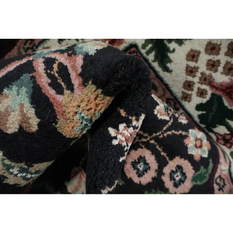 Hand Knotted Oriental 100% Wool Carpet Traditional All-Over Black Agra Area Rug - 6' 1'' X 4' 0''