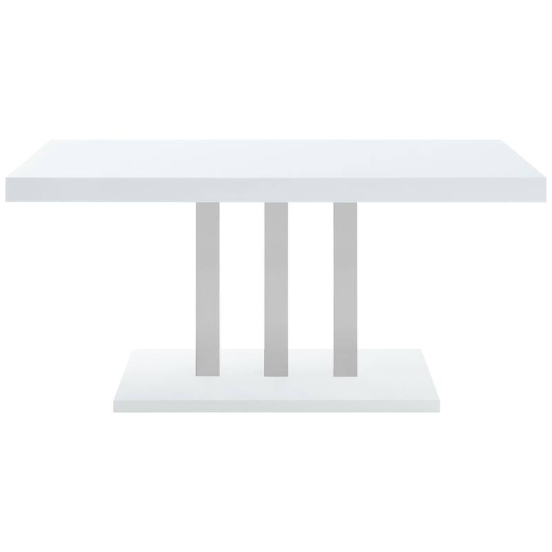 Modern Rectangular Dining Table - White Glossy Surface with Chrome Legs - Kitchen Table for Dining Room - 35.5