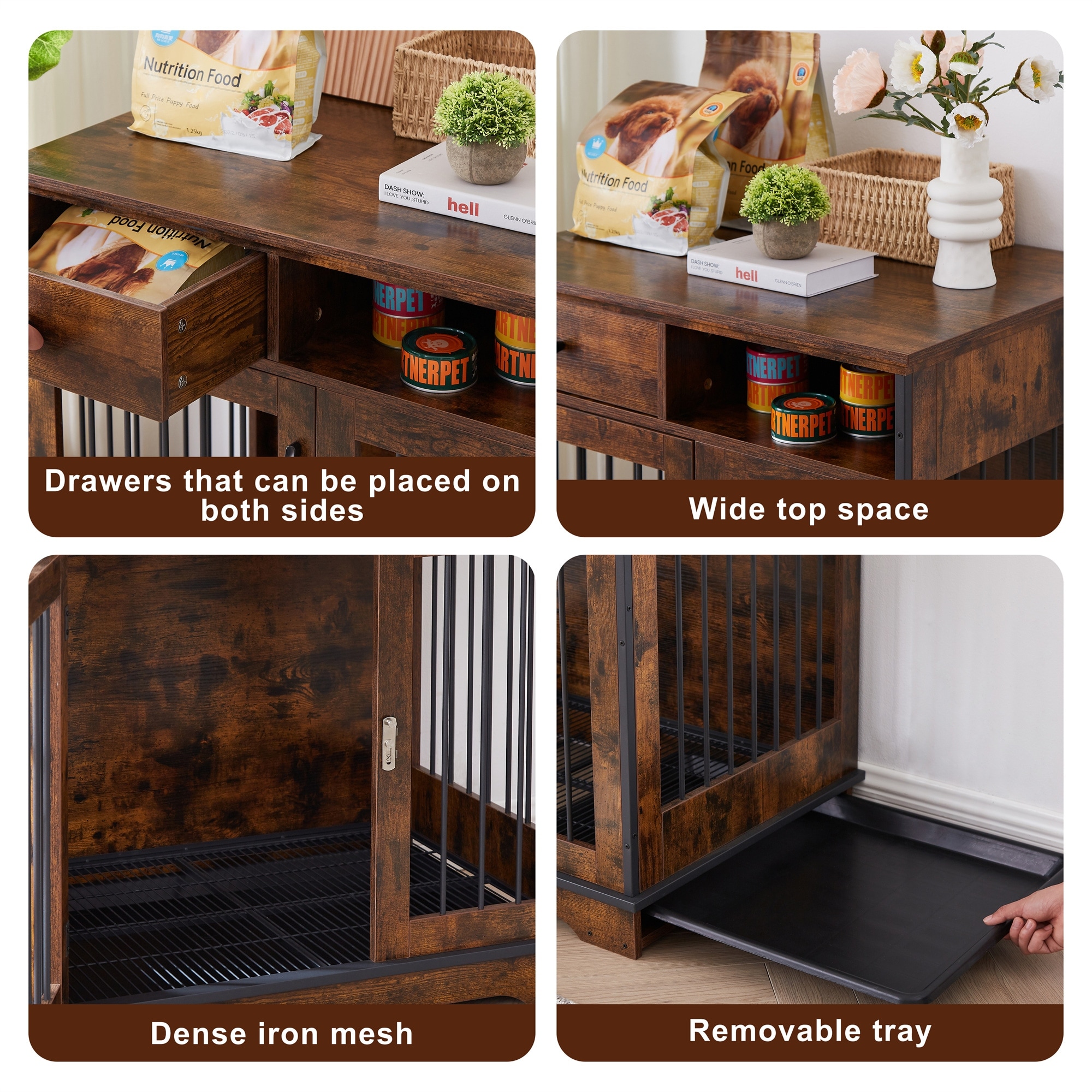 Dog Crates Indoor Pet Crate End Tables Wooden Kennels with Trays 32.28 W 22.83 D 33.46 H