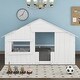 preview thumbnail 3 of 15, White Full Size Solid Wood House Bed with Roof and Guardrail for Kids