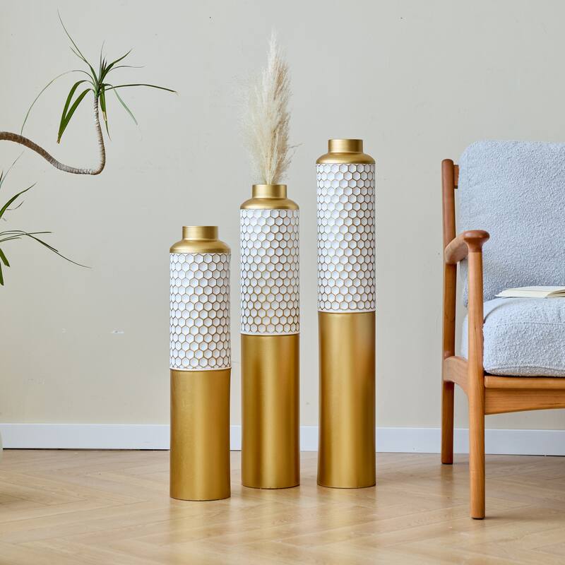 Floor Metal Vase Modern Style Droplet Shaped White Metal Vase 3-Piece Set Gorgeous Home Decoration Large Glazed Metal Vase