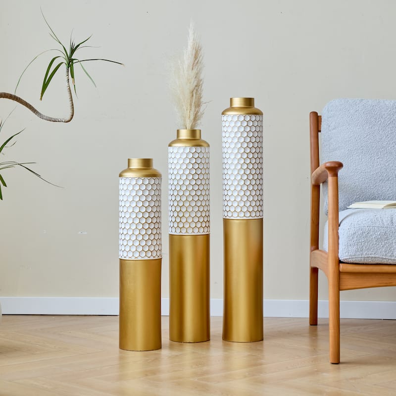 Floor metal vase modern style decoration home droplet shaped white metal vase 3-piece set gorgeous large glazed metal vase