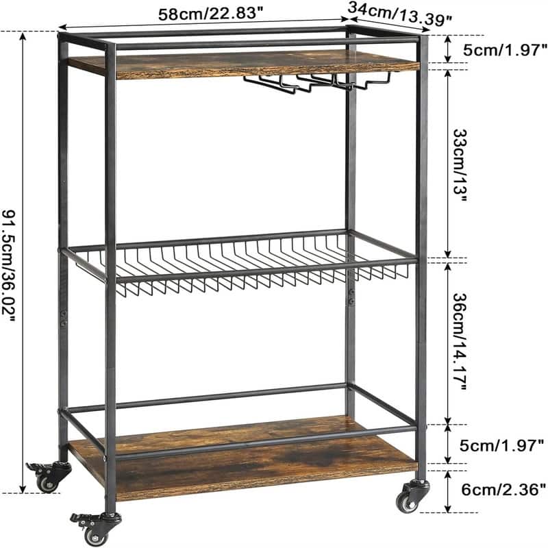 3 Tier Home Bar Serving Cart Kitchen Storage Carts with Wheels