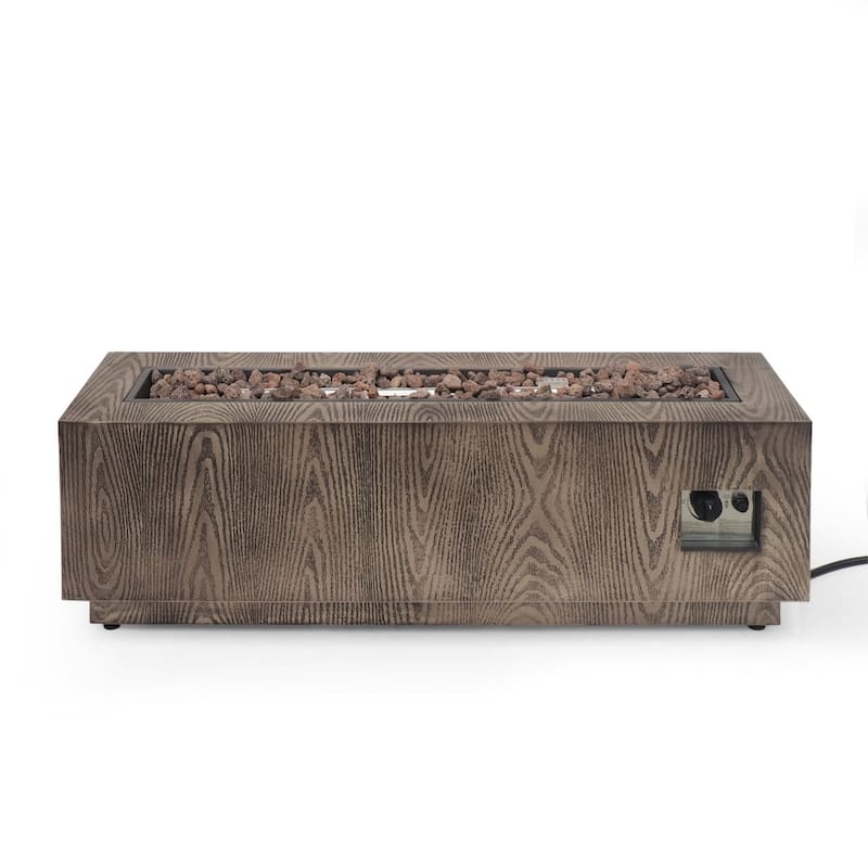 Iron Square Propane Gas Burning Outdoor Fire Pit in Wood
