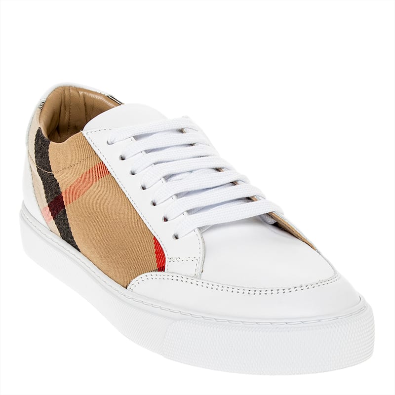 Burberry Check and Leather Sneakers - 39 EU