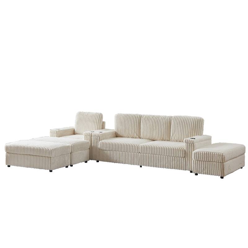 Anmytek Corduroy 3-Seater Deep Seat Sofa & Single Recliner With Cup-Holding Grooves