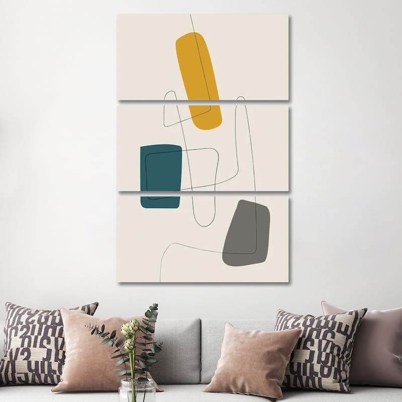 iCanvas "Minimalist Line Mustard Teal Gray" by EmcDesignLab 3-Piece Wall Art Set - 60x40x1.5