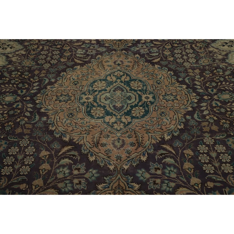 Hand Knotted Oriental 100% Wool Carpet Traditional Floral Purples Tabriz Area Rug - 11' 3'' X 8' 2''