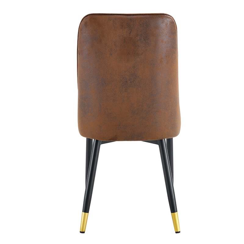 Brown Velvet Dining Chair Set with Black Metal Legs and Gold Spray Decoration