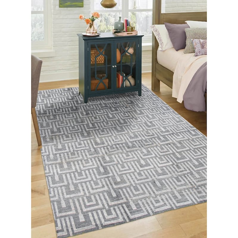 ECARPETGALLERY Hand-knotted Eternity Blue Silk Rug - 8'0 x 9'7