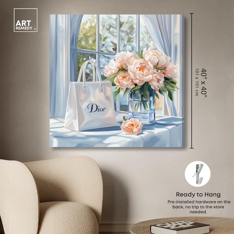 Bag and Peonies Canvas by Art Remedy, Gallery Wrapped