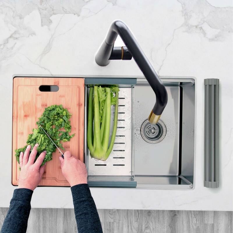 STYLISH 30 inches Workstation Single Bowl Undermount 16 Gauge Stainless Steel Kitchen Sink with Built in Accessories