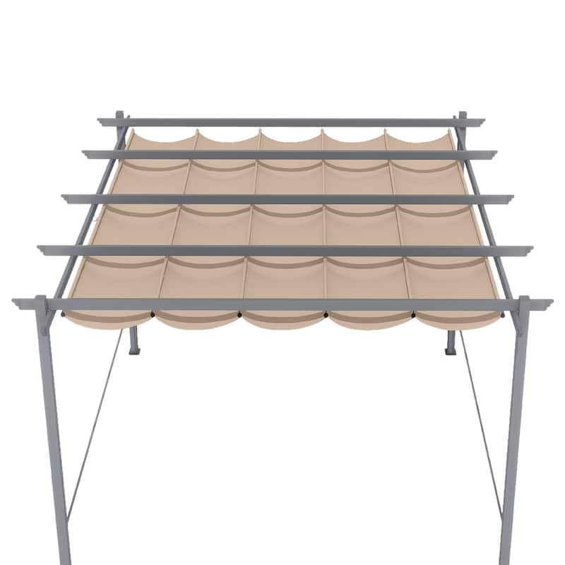 Aoodor Pergola Replacement Canopy- Retractable Sun Shade Cover - 12x12ft - Khaki