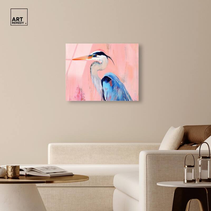 Rosy Dawn Heron Acrylic by Art Remedy, Ready to Hang