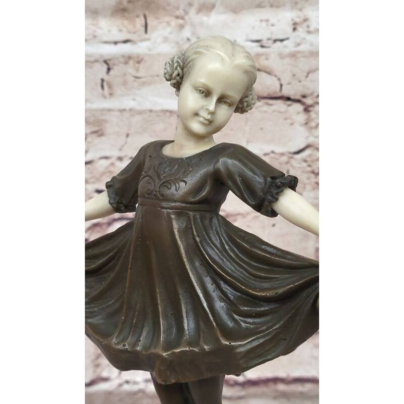 Handmade Art Bronze Resin Head Arms Ballerina Girl Sculpture By Preiss
