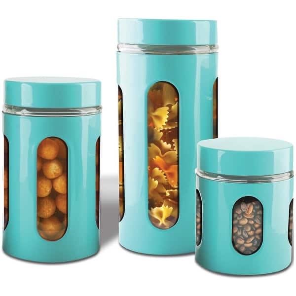 Premius Airtight 3-Piece Kitchen Glass Canister Set - N/A - Bed