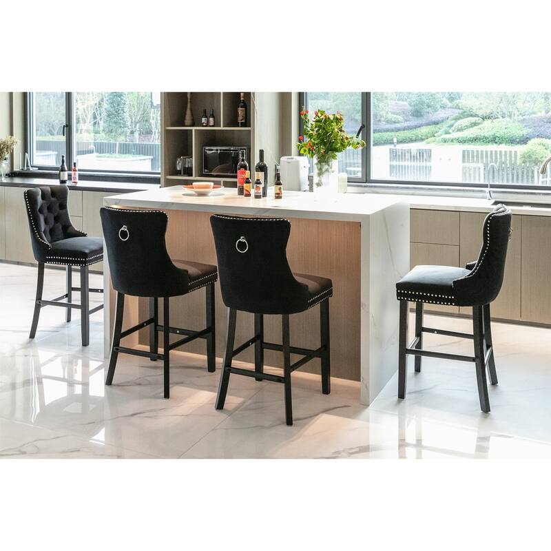 GDF Studio - Valora Contemporary Velvet Upholstered Bar Stools with Button Tufted Back and Nailhead Trim (Set of 2)