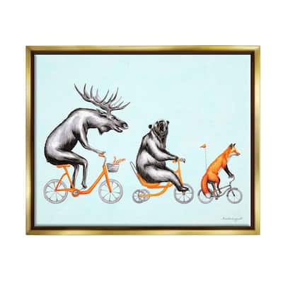 Stupell Wildlife Animals Riding Bikes Moose Bear Fox Floater Frame, Design by Amelie Legault