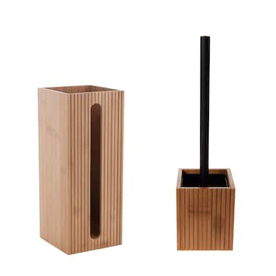 Bath Bliss Bamboo Square Oslo Brush and Toilet Paper Holder Set