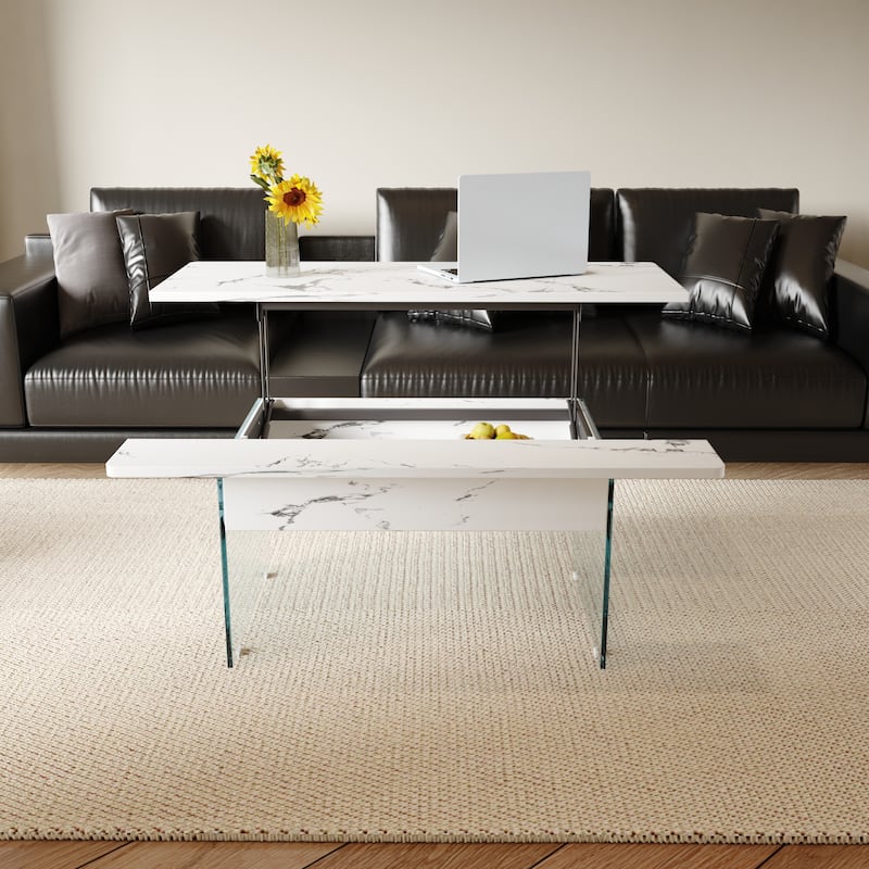 Modern Multifunctional Lift Coffee Table with Storage Space, Non-slip Feet and Lift Top, for Living Room