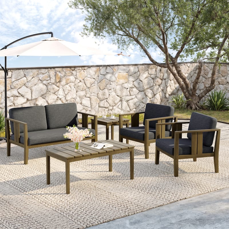 5-Piece Teak Wood Outdoor Conversation Set