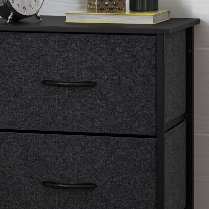 4 Drawer Vertical Storage Dresser-Wood Top & Fabric Pull Drawers