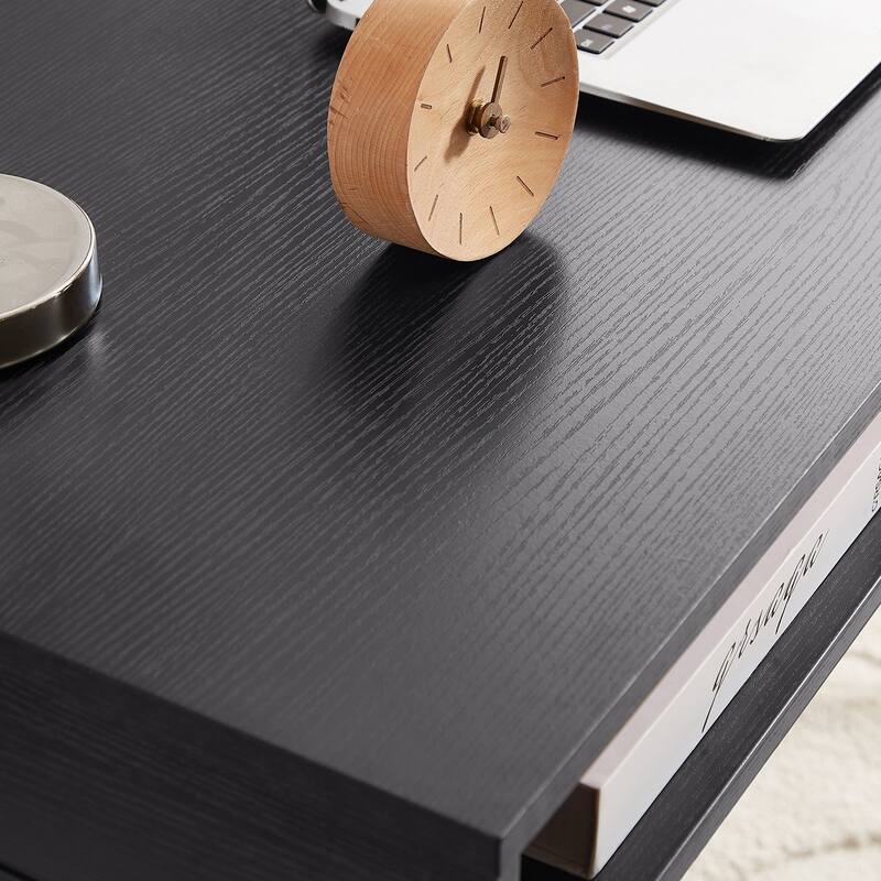Wooden Desk with USB Ports and Power Outlet, Modern Writing Study Desk with Shelf, Multifunctional Home Office Computer Desk