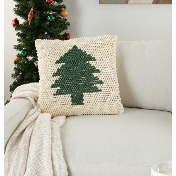 Mina Victory Christmas Tree Loops Green Ivory Throw Pillow 20" x 20". Opens flyout.