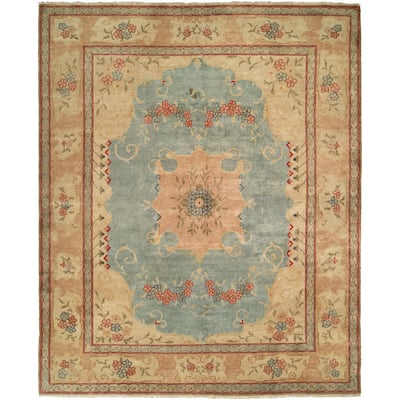 Transitional Multi-Colored Hand-Knotted Wool Area Rug