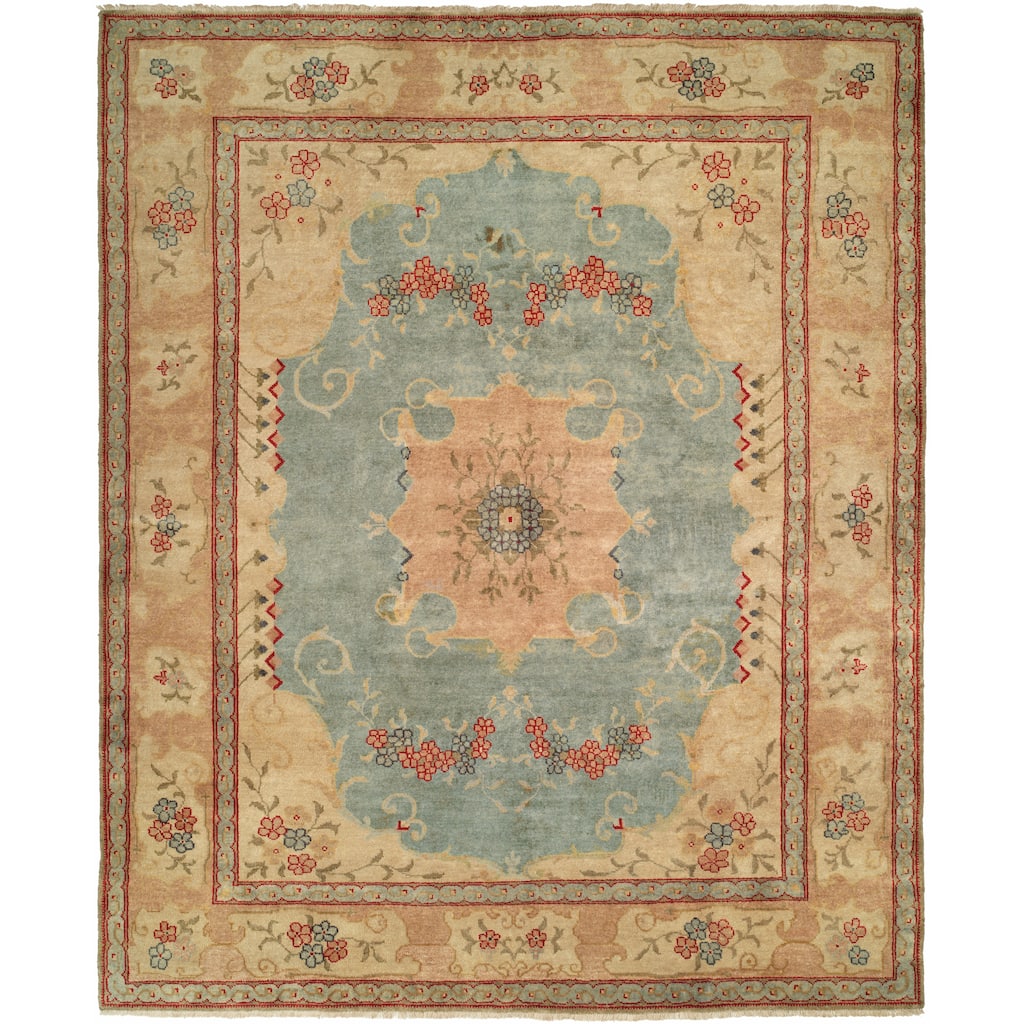 Transitional Multi-Colored Hand-Knotted Wool Area Rug